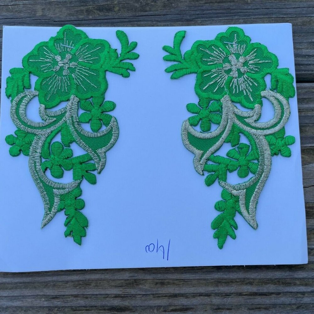 Iron Patches Craft Green Embroidery Applique Patches For Clothes Set of 2